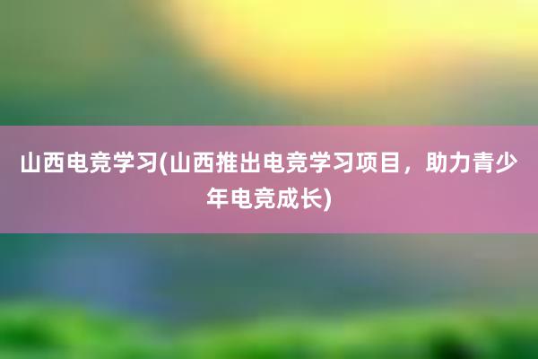 山西电竞学习(山西推出电竞学习项目，助力青少年电竞成长)