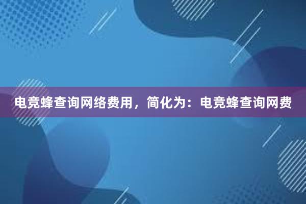 电竞蜂查询网络费用，简化为：电竞蜂查询网费